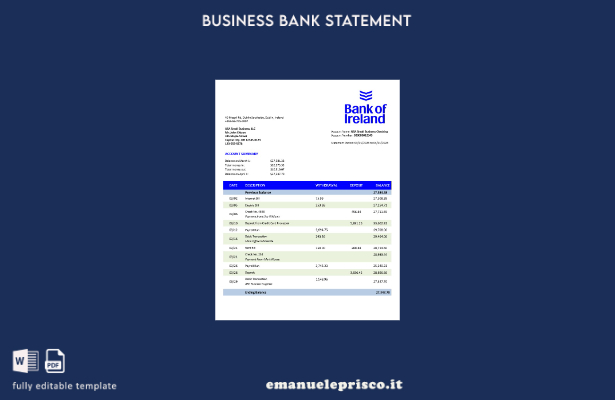 modello Word e PDF di dichiarazione aziendale della Banca d'Irlanda in stile ver